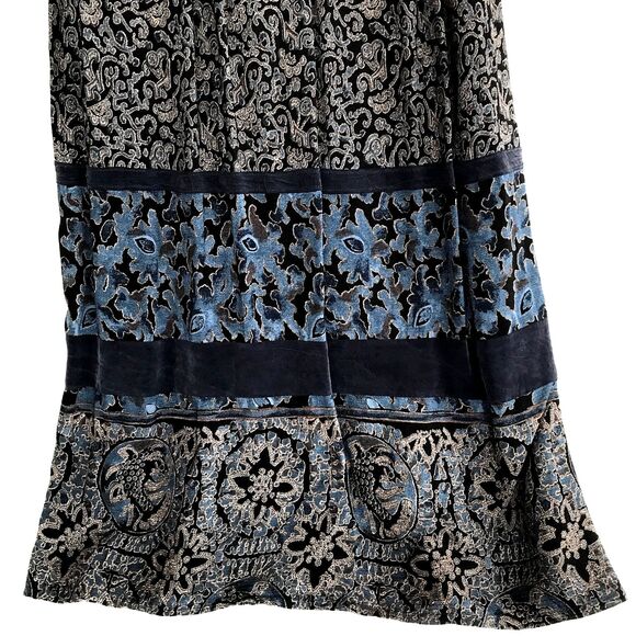 SOLD!! Carole Little Petite 4 Navy Blue Velvet Rayon Paisley Short Sleeve Dress - Picture 3 of 7